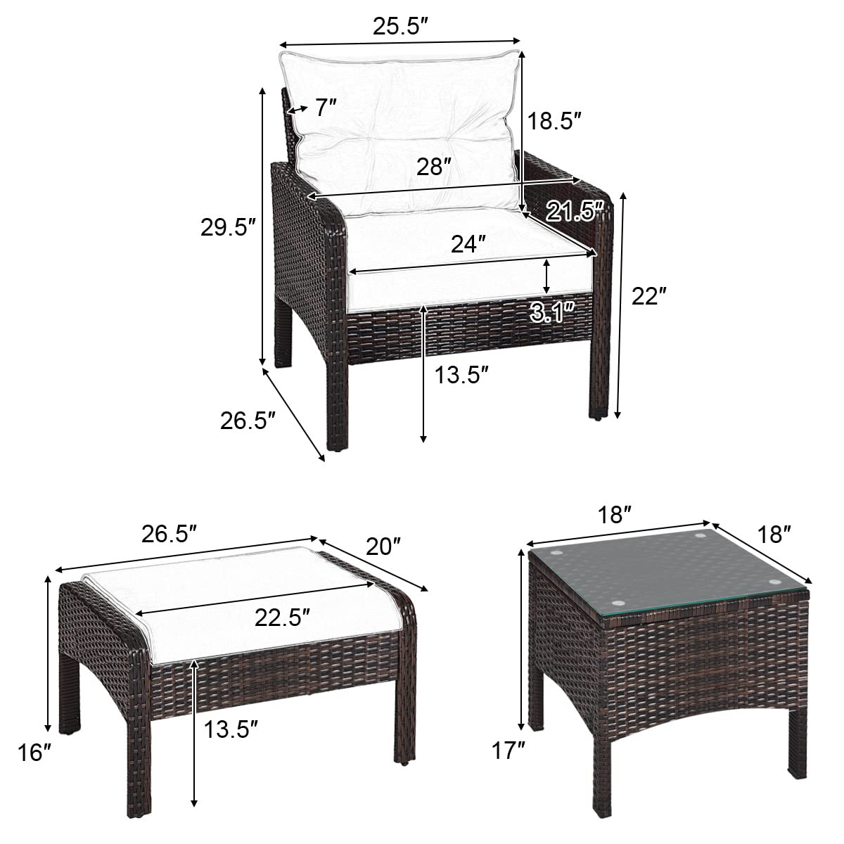 Tangkula Wicker Furniture Set 5 Pieces PE Wicker Rattan Outdoor All Weather Cushioned Sofas