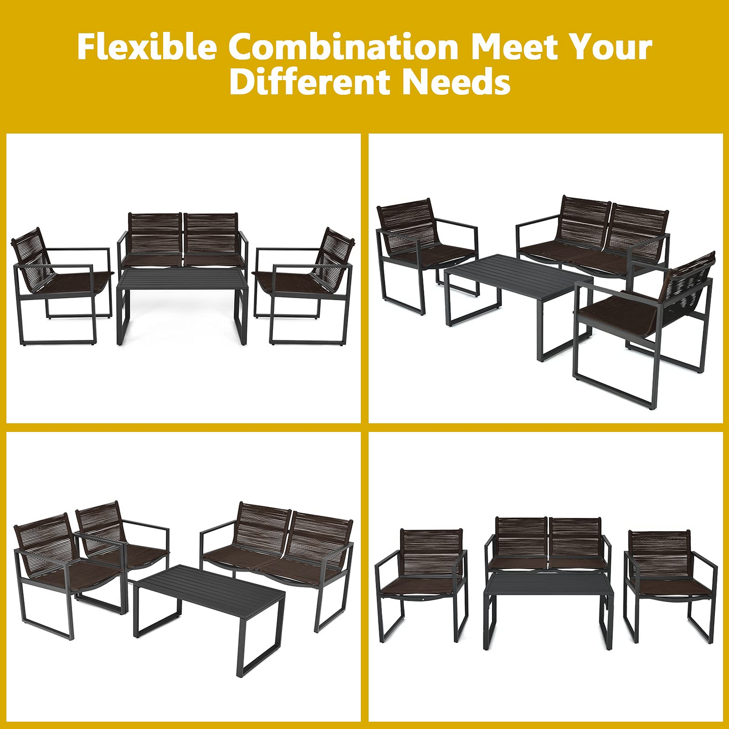 Tangkula 4 Pieces Patio Furniture Set, Outdoor Conversation Sofa Set with Coffee Table