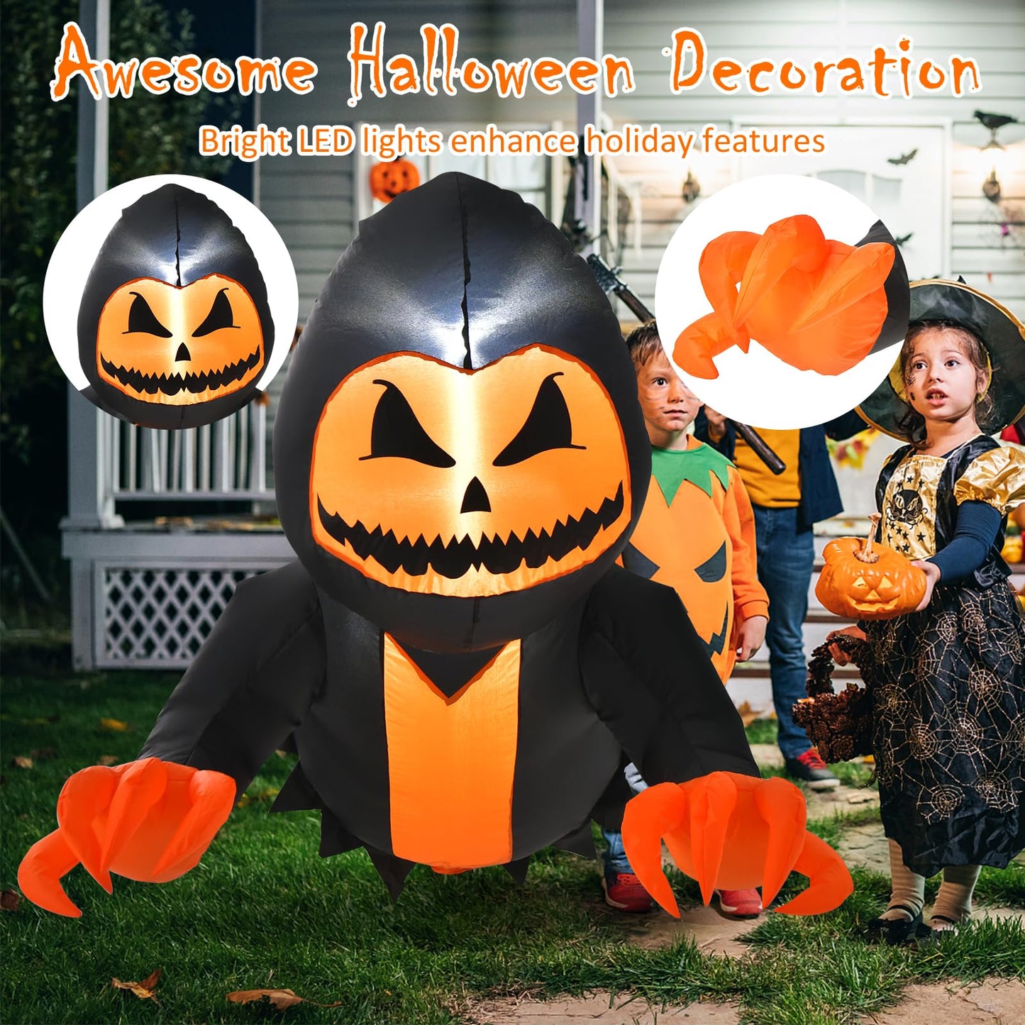 Tangkula 3.3 FT Halloween Inflatable Pumpkin Head Ghost Broke Out from Window