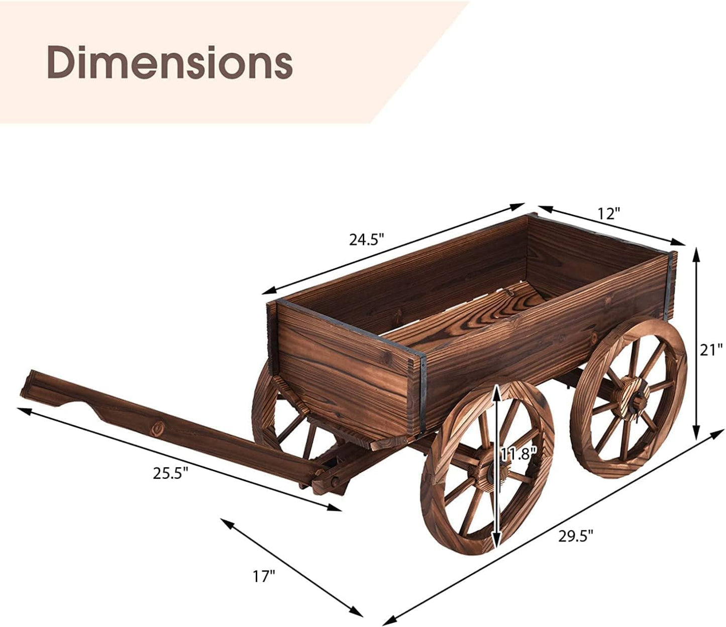 Tangkula Rustic Wooden Wagon Planter Box for Patio Garden Balcony (29.5" L x 17" W x 21" H)