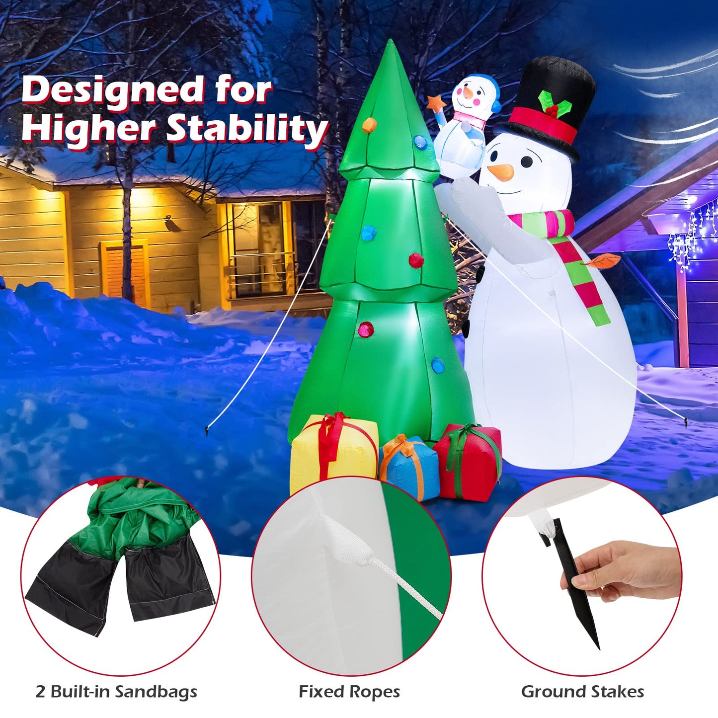 Tangkula 6FT Inflatable Christmas Tree with Snowmen & Gift Boxes