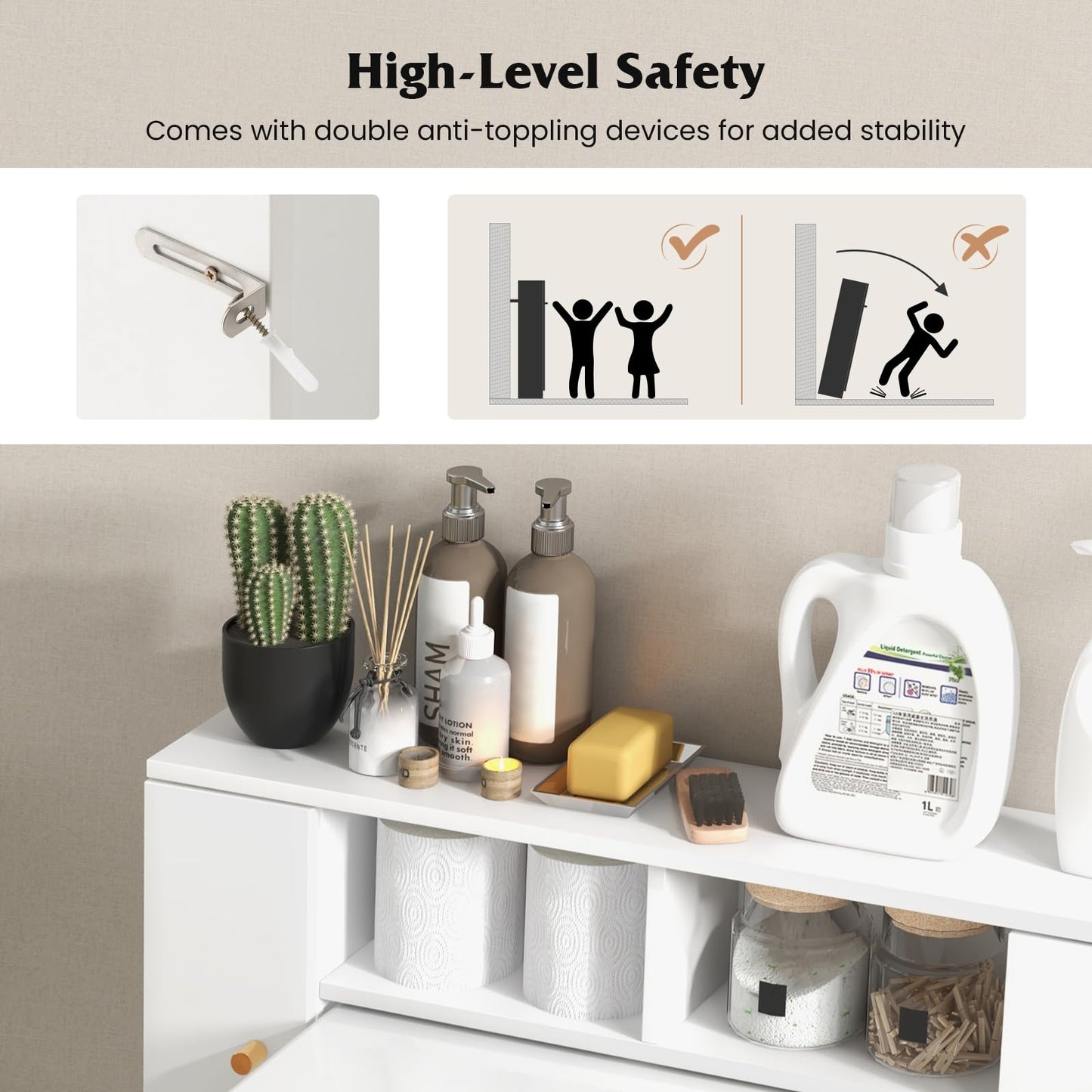 Tangkula Over The Toilet Storage Cabinet, Freestanding Above Toilet Organizer w/ 10-Level Adjustable Shelves & Crossbar