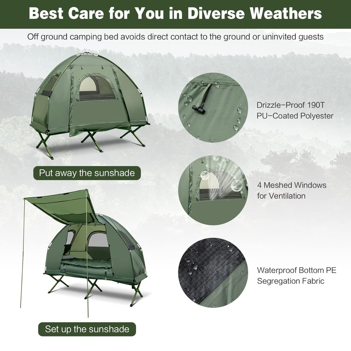 Tangkula 1-Person Tent Cot, Foldable Camping Tent with Air Mattress