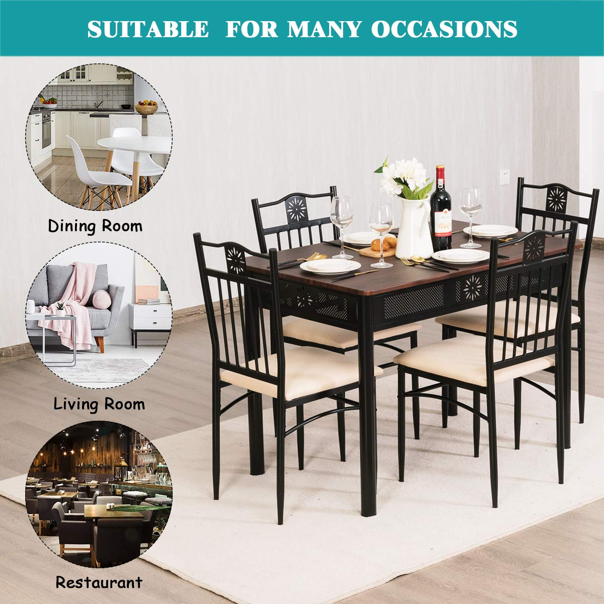 Tangkula 5 Pieces Dining Table and Chairs Set