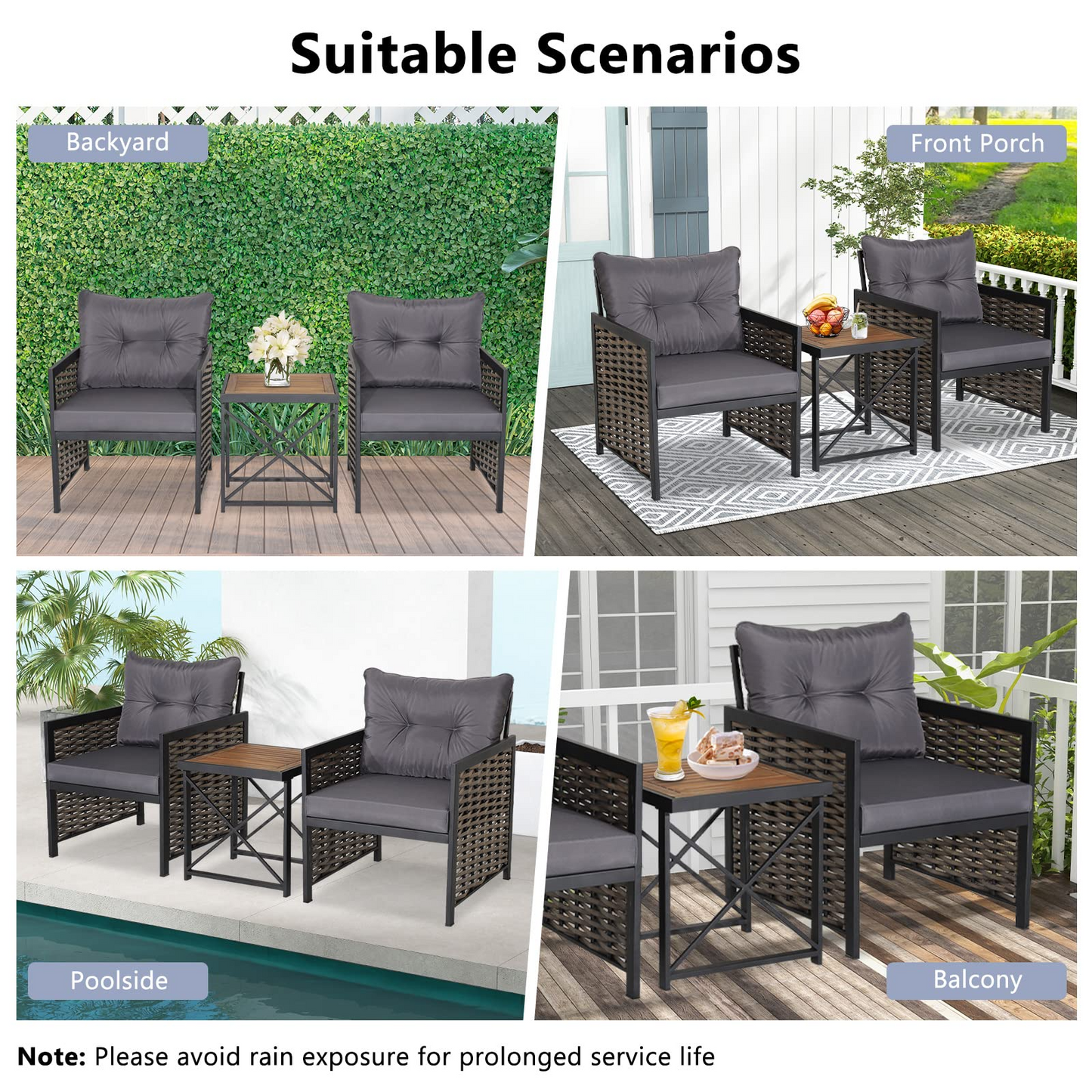 Tangkula 3 Piece Rattan Chair Set