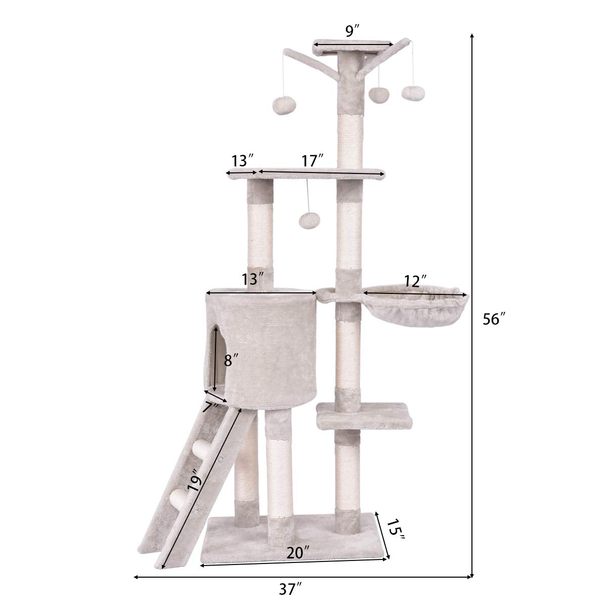 Tangkula 56-inch Cat Tree, Multi-Level Cat Tower Condo with Cat Scratching Post and Ladder