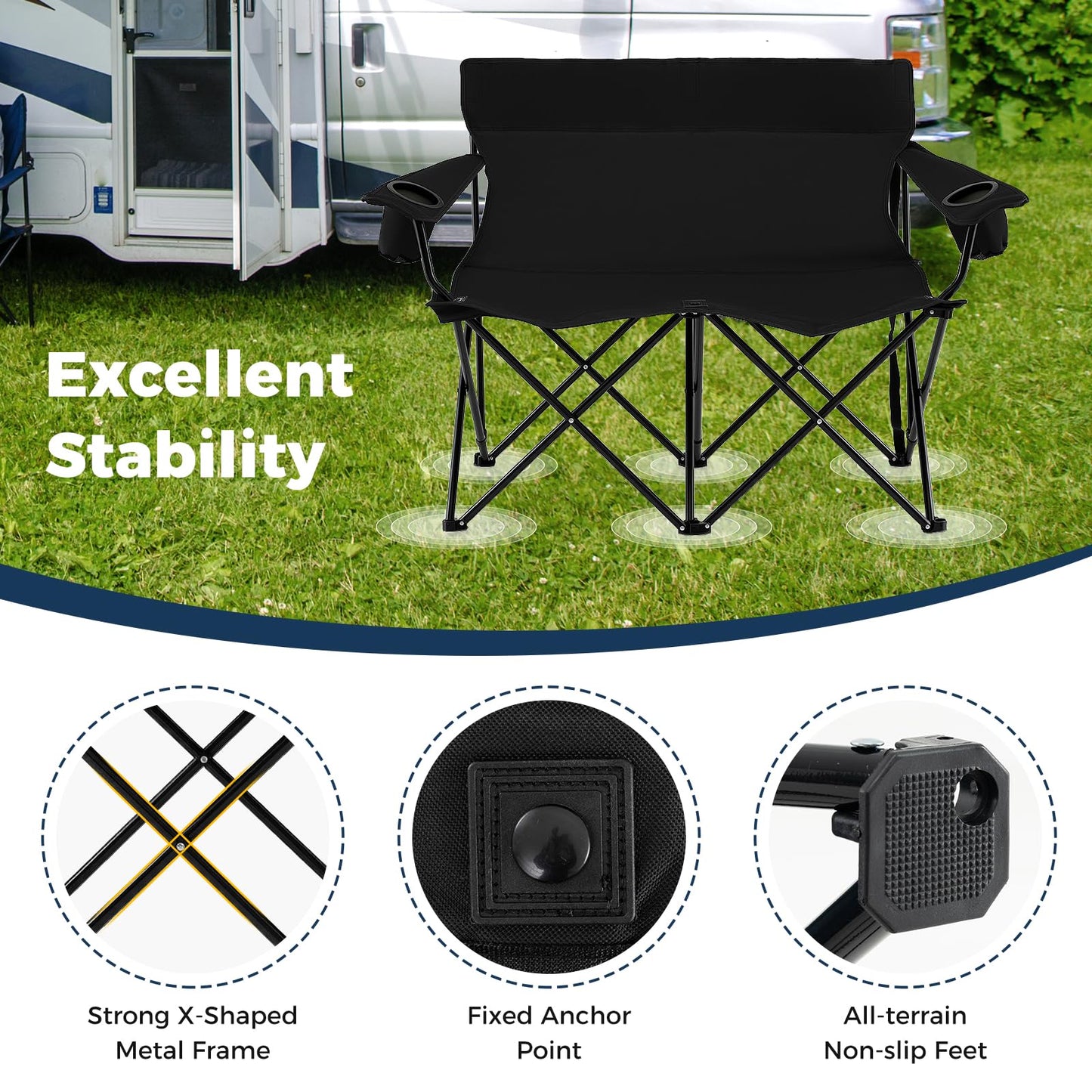 Tangkula 2 Person Camping Chair with Cup Holders