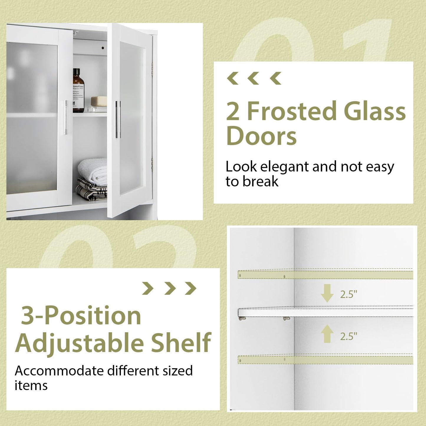 Tangkula Over The Toilet Storage Cabinet w/Double Tempered Glass Doors