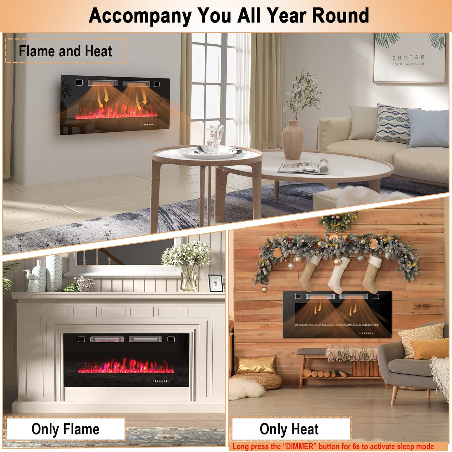 Tangkula Electric Fireplace Insert(42 inches/50 inches/72 inches)