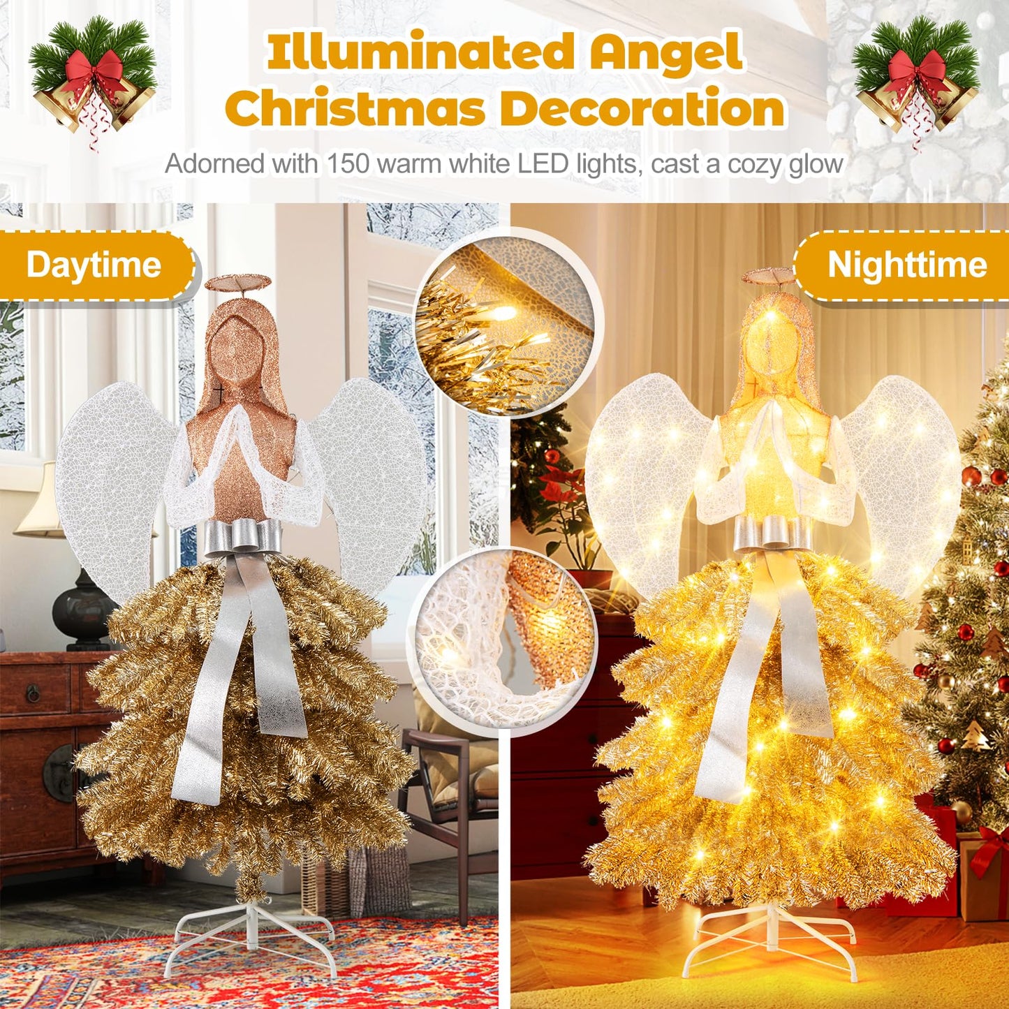 Tangkula 5.2 FT Lighted Angel with Christmas Tree Skirt