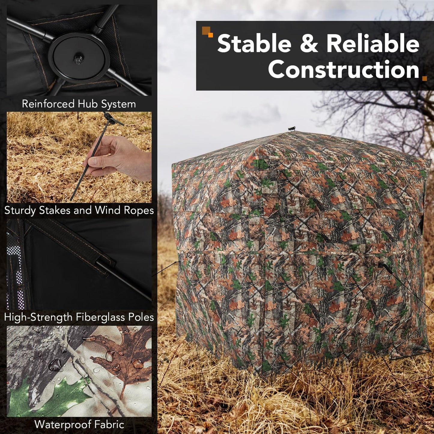 Tangkula Extra Tall 3-4 Person Hunting Blind, 270 Degree See Through Ground Blind with Silent Slide Windows