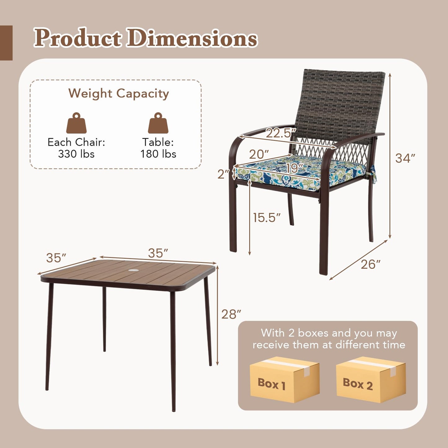 Tangkula 5 Pieces Patio Dining Set
