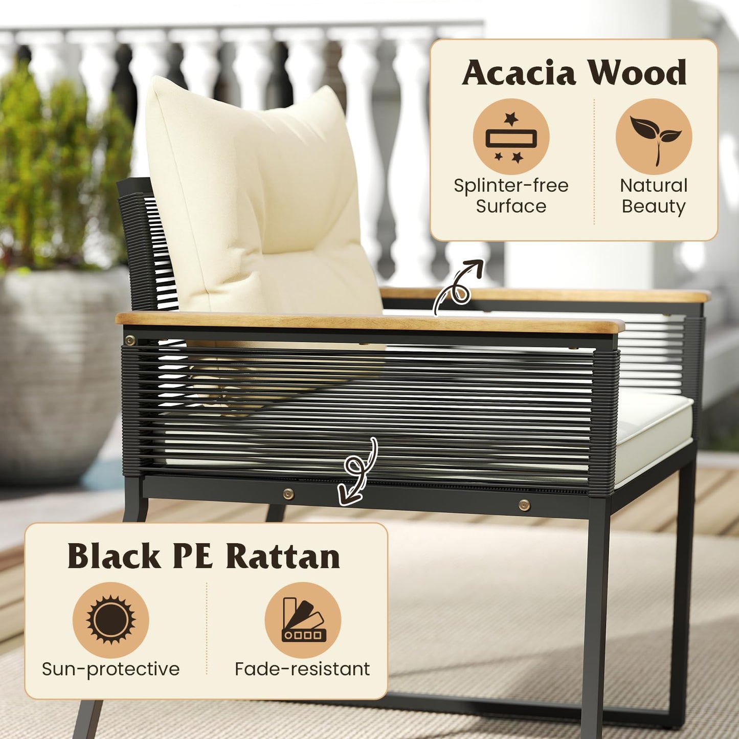 Tangkula Patio Wicker Furniture Set Heavy Duty Outdoor Cushioned Conversation Set