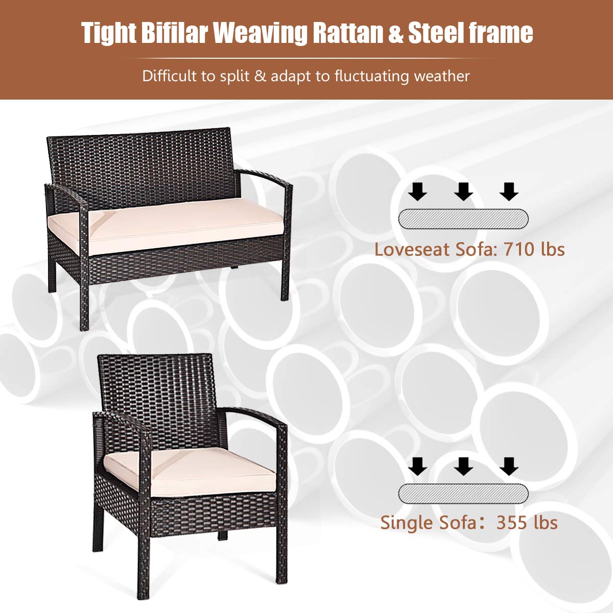 Tangkula 4 or 8 Piece Rattan Patio Furniture Set for Porch