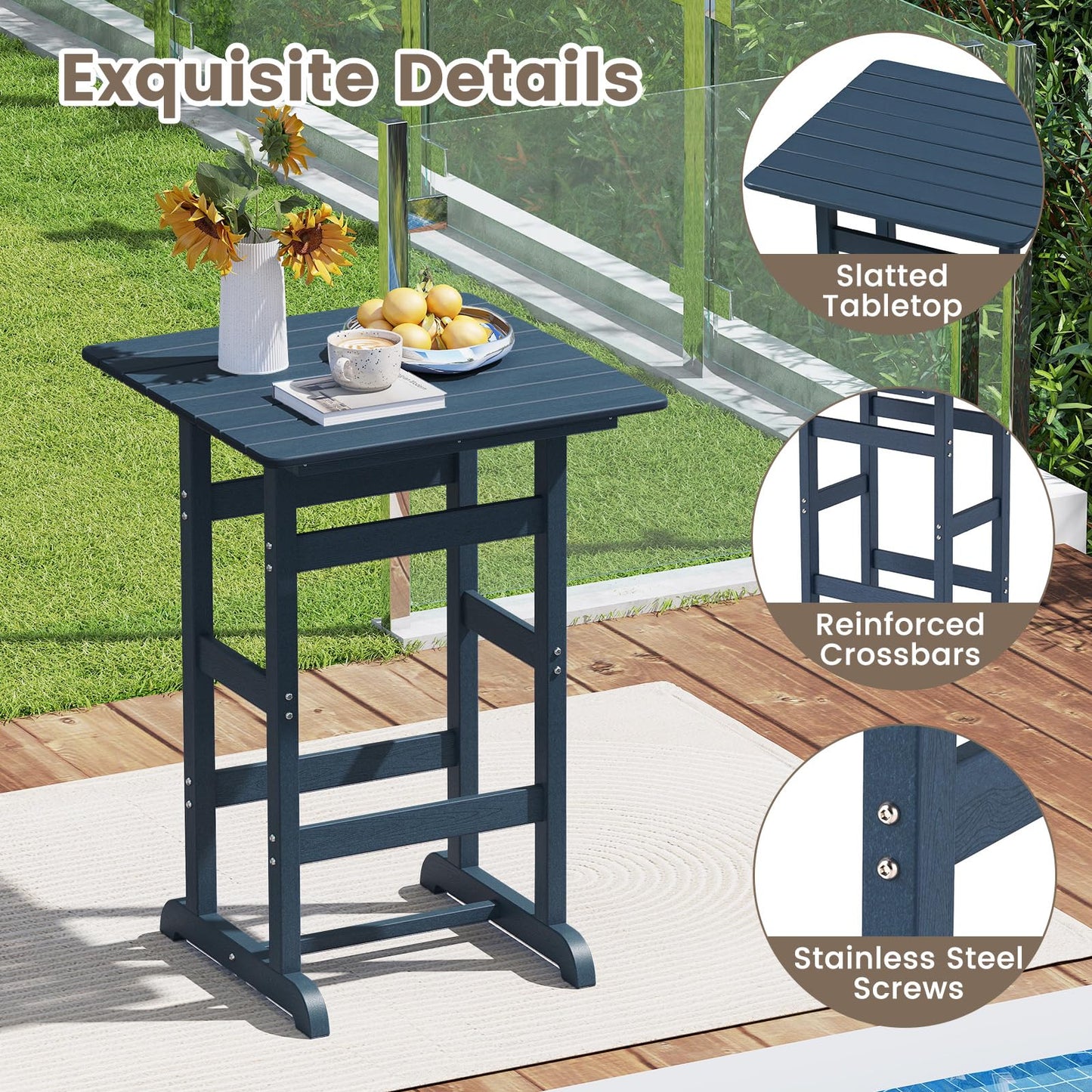 Tangkula 3-Piece Patio HDPE Bar Set