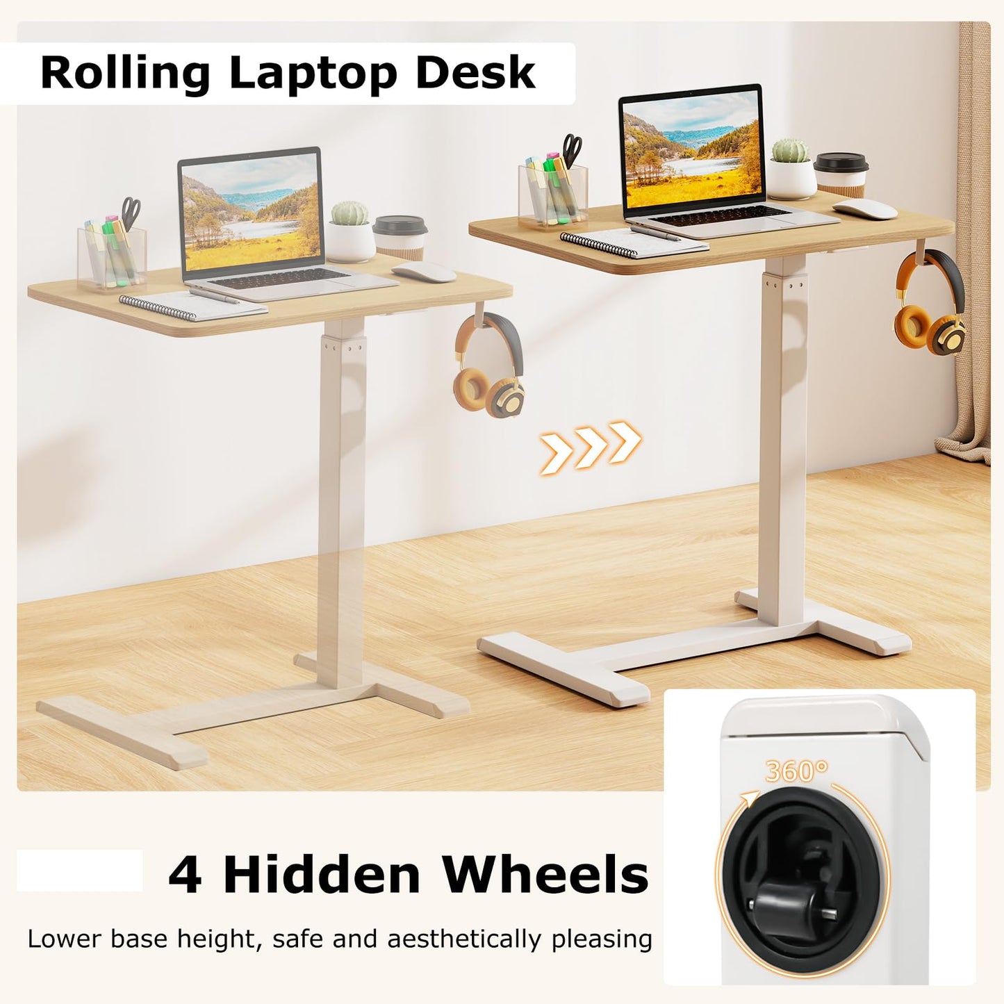 Tangkula Mobile Standing Desk Pneumatic Height Adjustable Rolling Desk