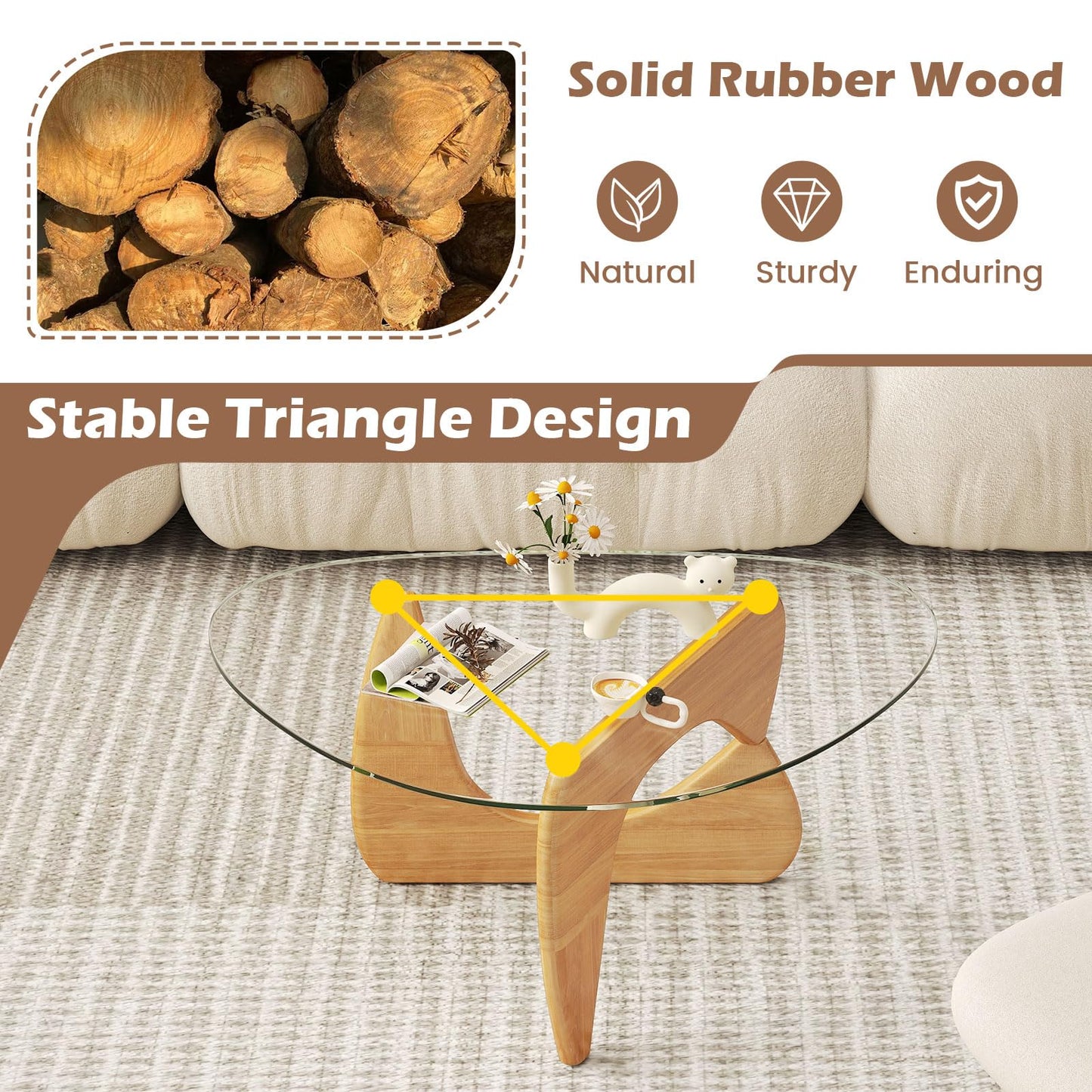 Tangkula Triangle Glass Coffee Table Mid-Century Modern Center Table