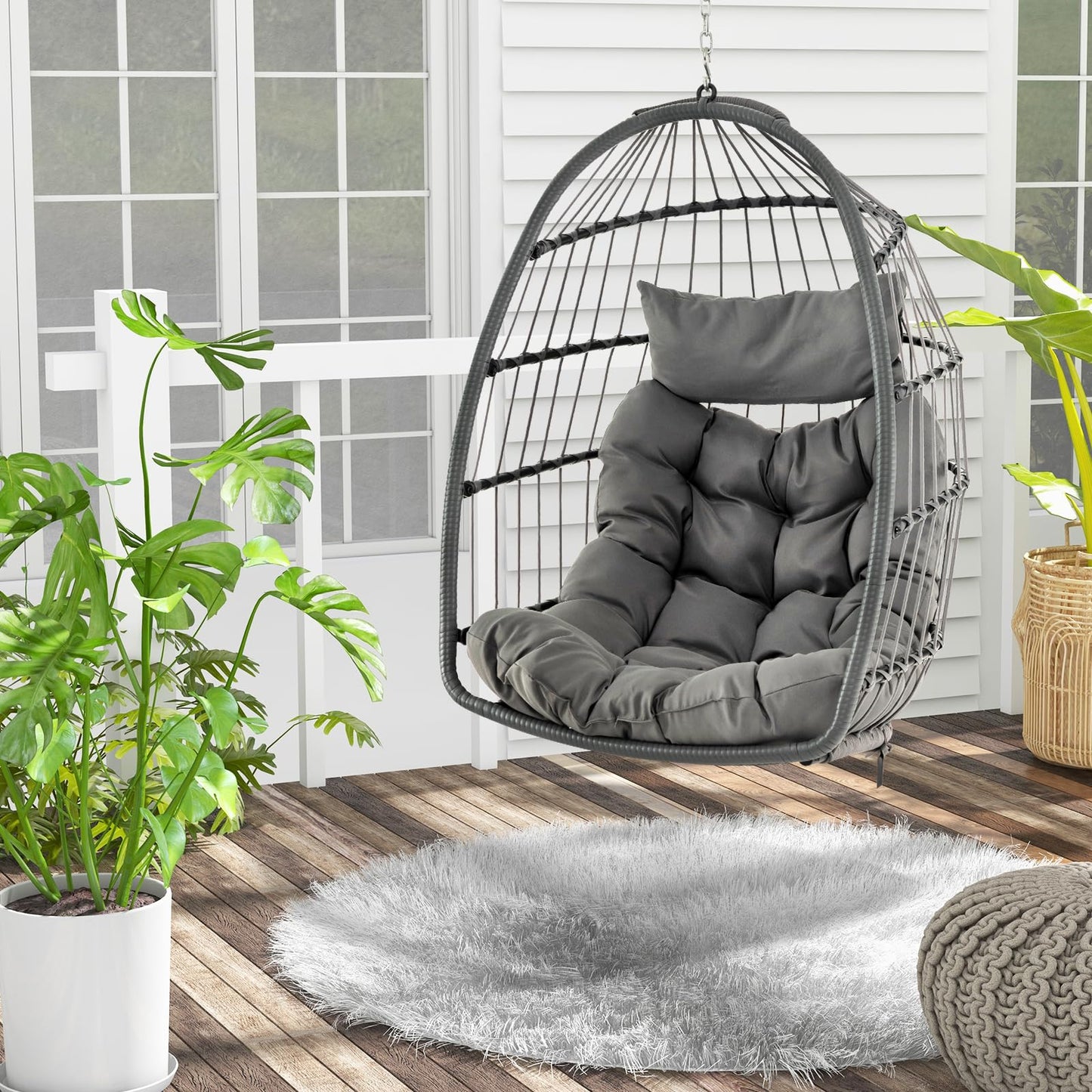 Tangkula Hanging Egg Chair Foldable Wicker Hammock Chair