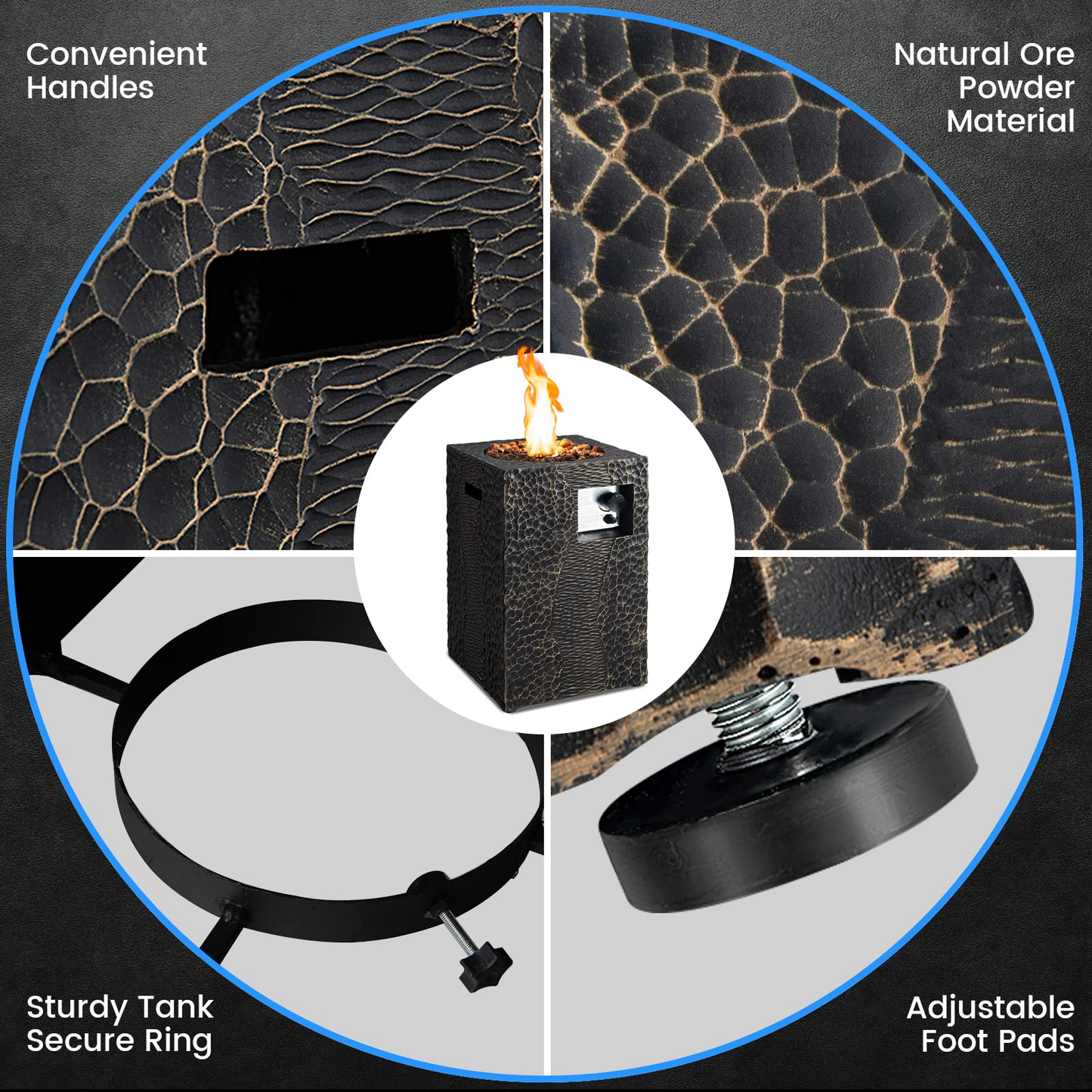 Tangkula 16 Inch Patio Propane Fire Pit, Patiojoy Electronic Ignition Square Gas Fire Pit with Protective Cover