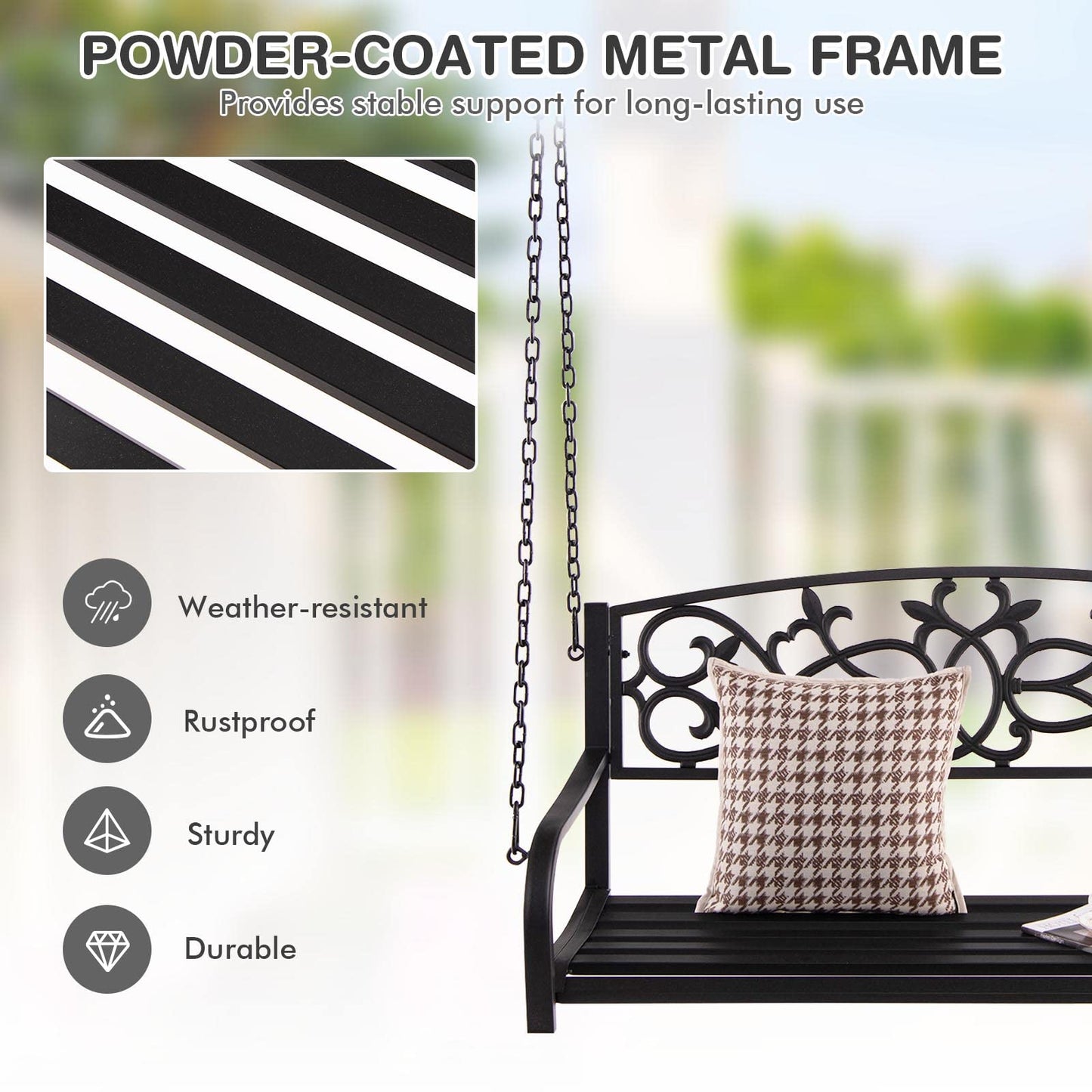 Tangkula 2 Person Porch Swing, Hanging Patio Swing Bench with Chains