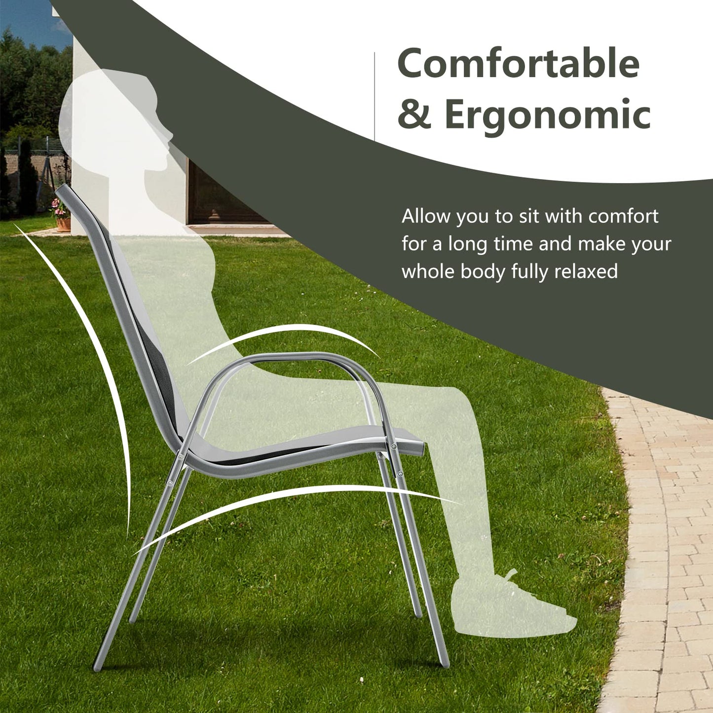 Tangkula 4 Pieces Patio Dining Chairs, Outdoor Stackable All Weather Heavy Duty Dining Chairs Set with Armrests