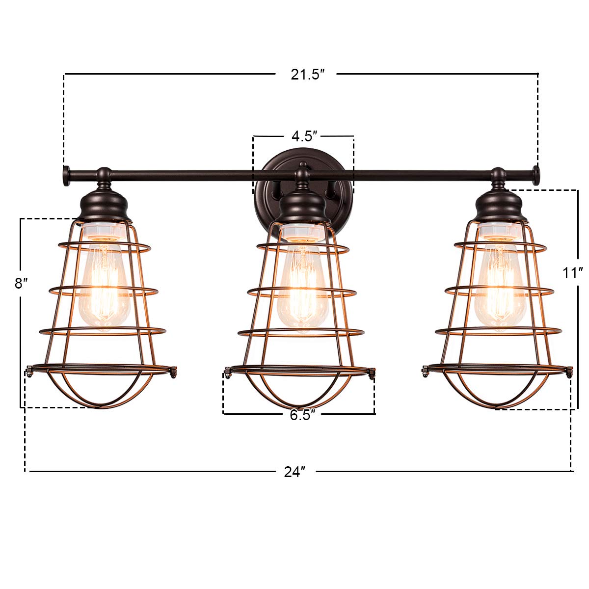 Tangkula 3-Light Vintage Vanity Lights, Industrial Metal Wire Cage Wall Sconces(Black & Golden)