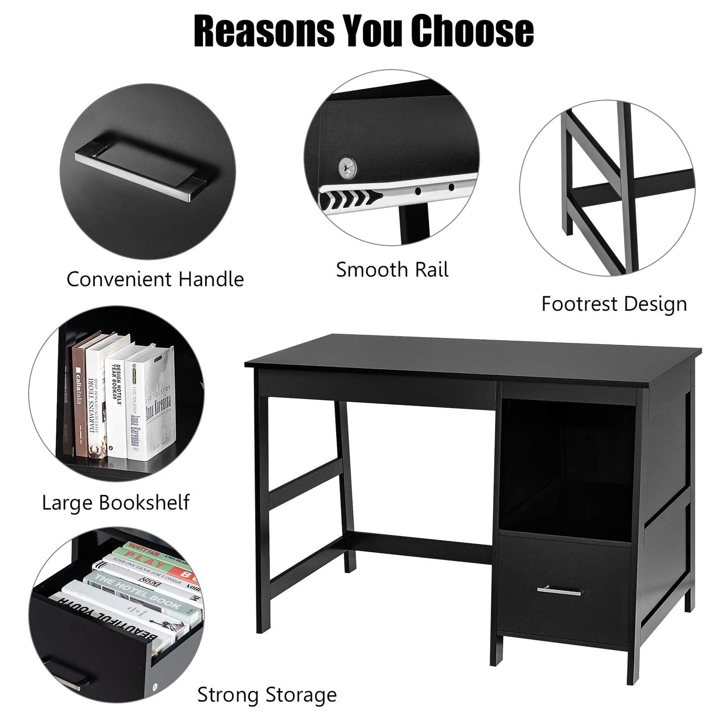 47.5" Computer Desk with 2 Storage Drawers, Small Computer Table Study Writing Desk