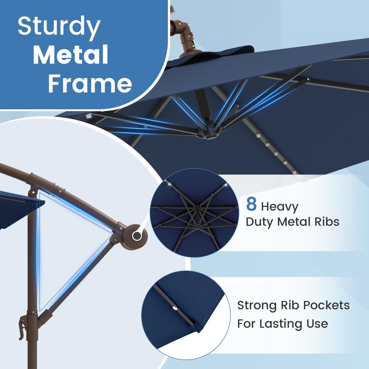 Tangkula 10FT Hanging Offset Umbrella with 32 LED Lights