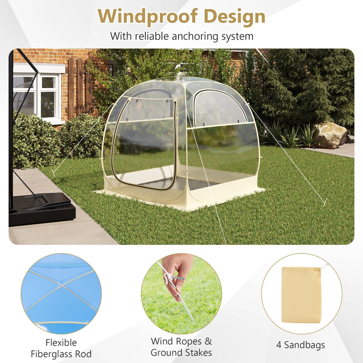 Tangkula All Weather Sports Tent for 5-6 People, Pop Up Instant Tent with Waterproof Tarp Floor