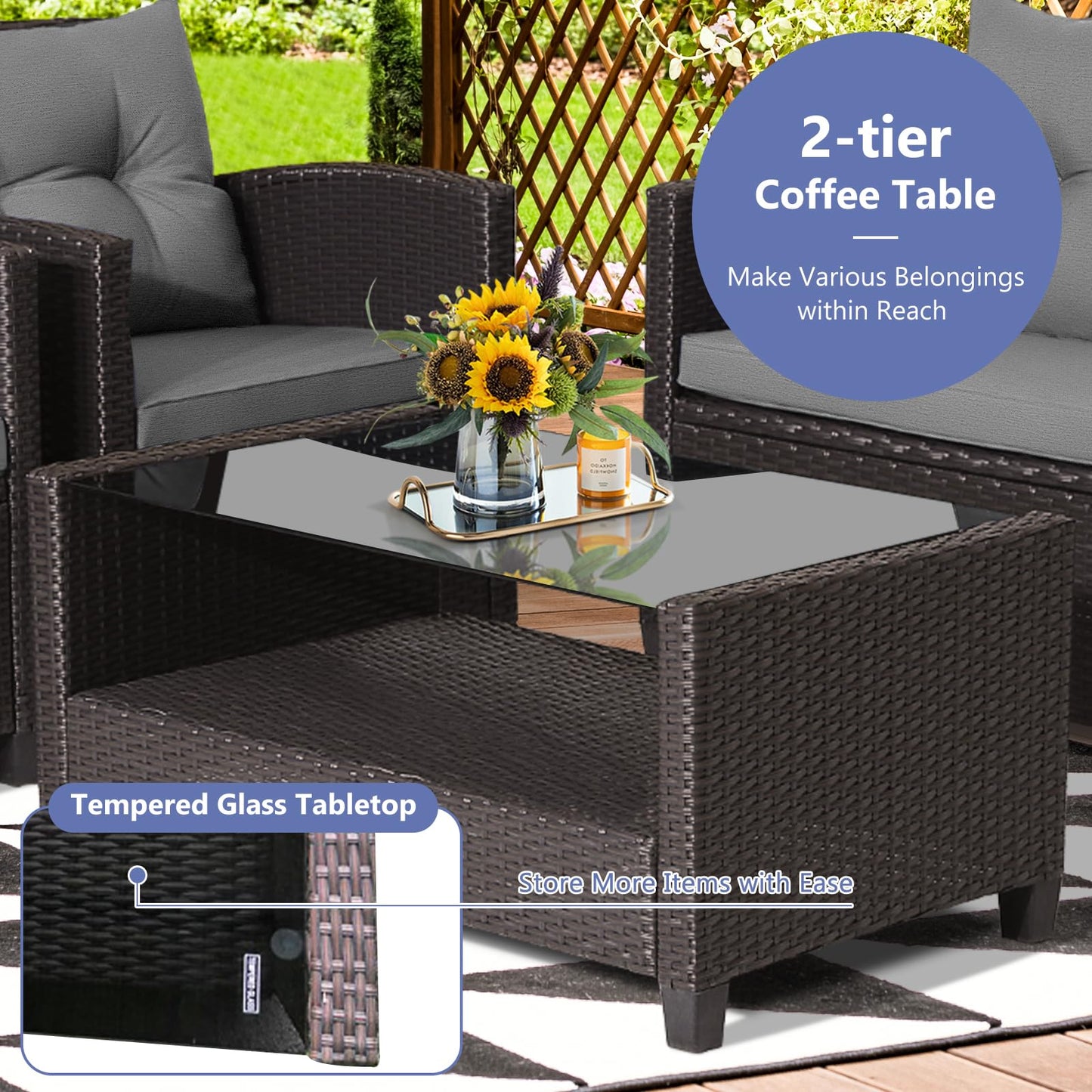 Tangkula 4-Piece Outdoor Rattan Furniture Set
