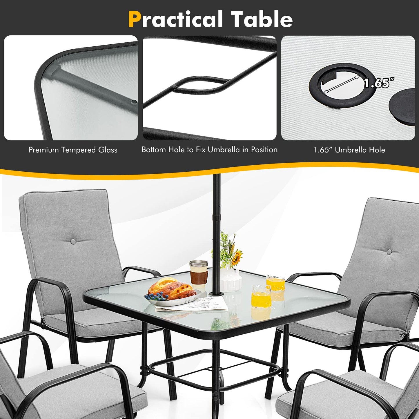 Tangkula 6 Pieces Patio Dining Set with Sponge Padded Cushion