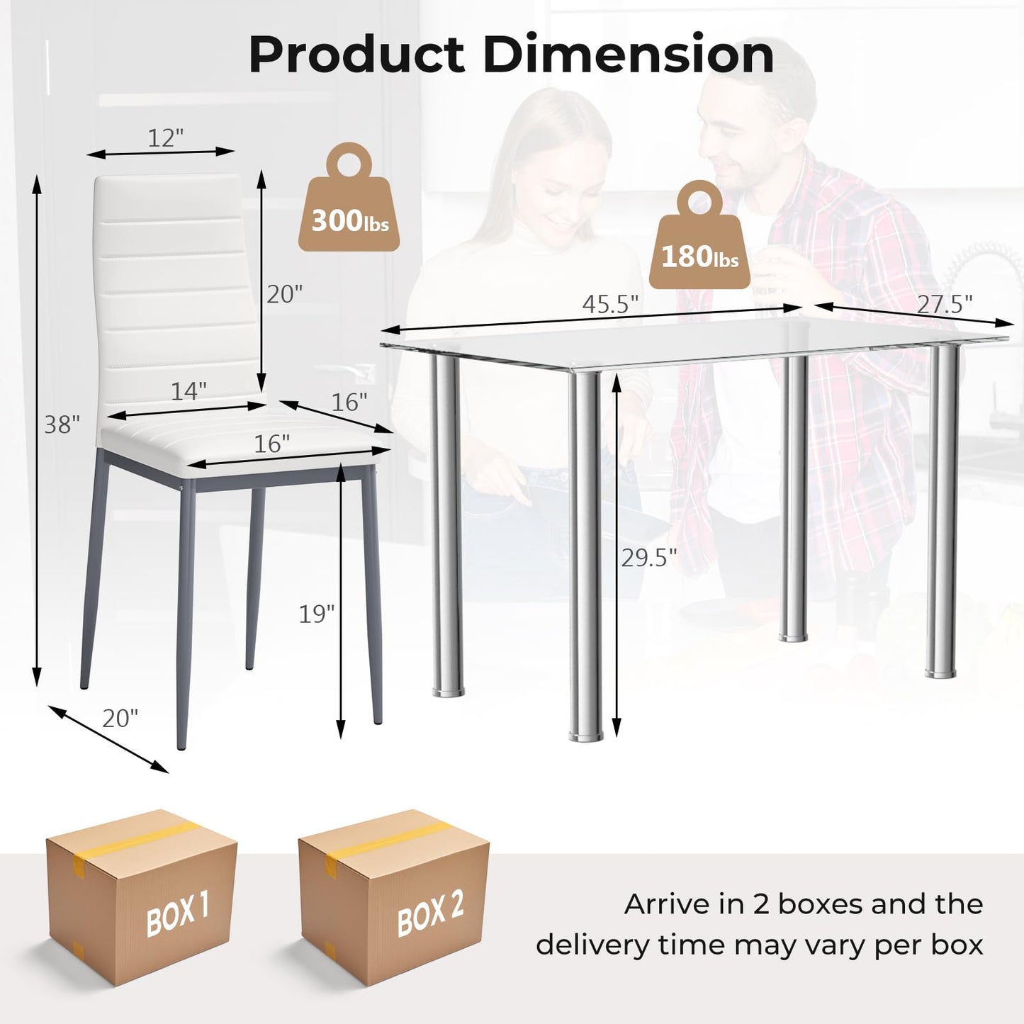 Tangkula 5 PCS Dining Table Set Modern Tempered Glass Top