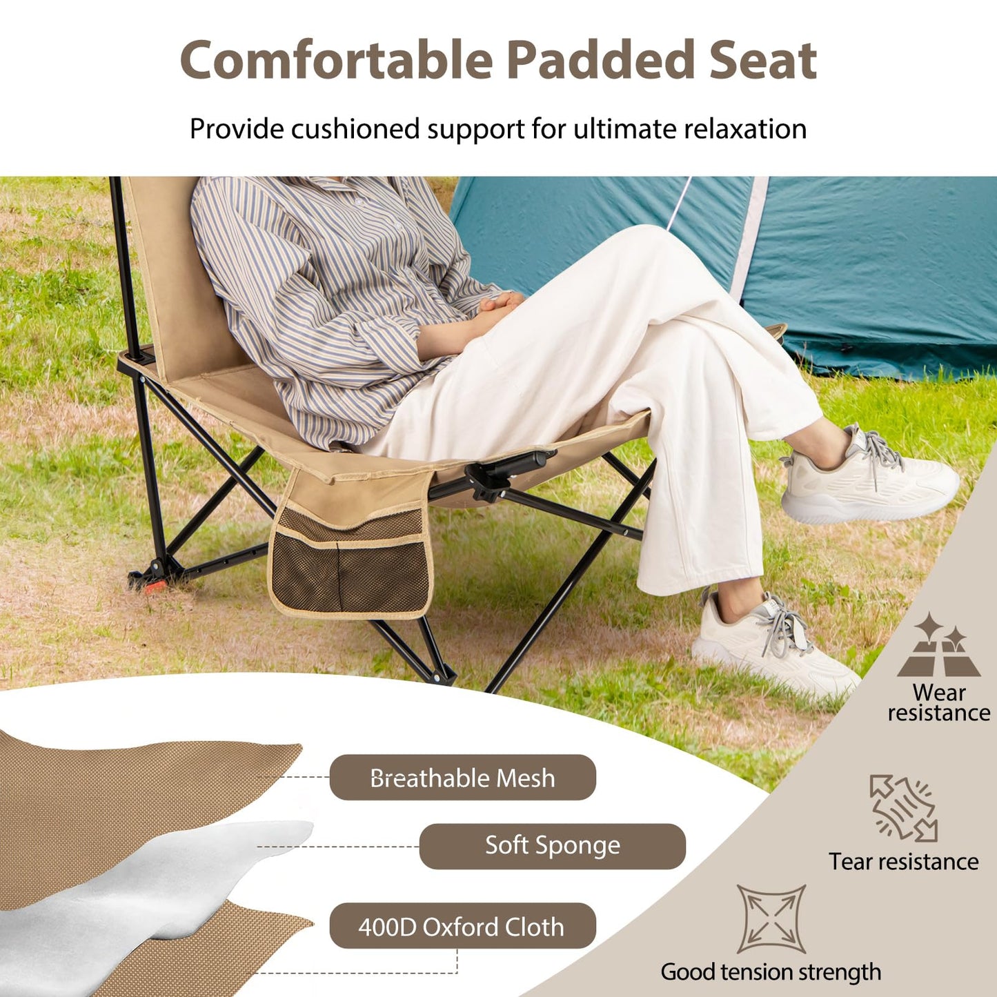 Tangkula Padded Camping Chairs Set for Camp Beach Lawn Fishing Travel Sports