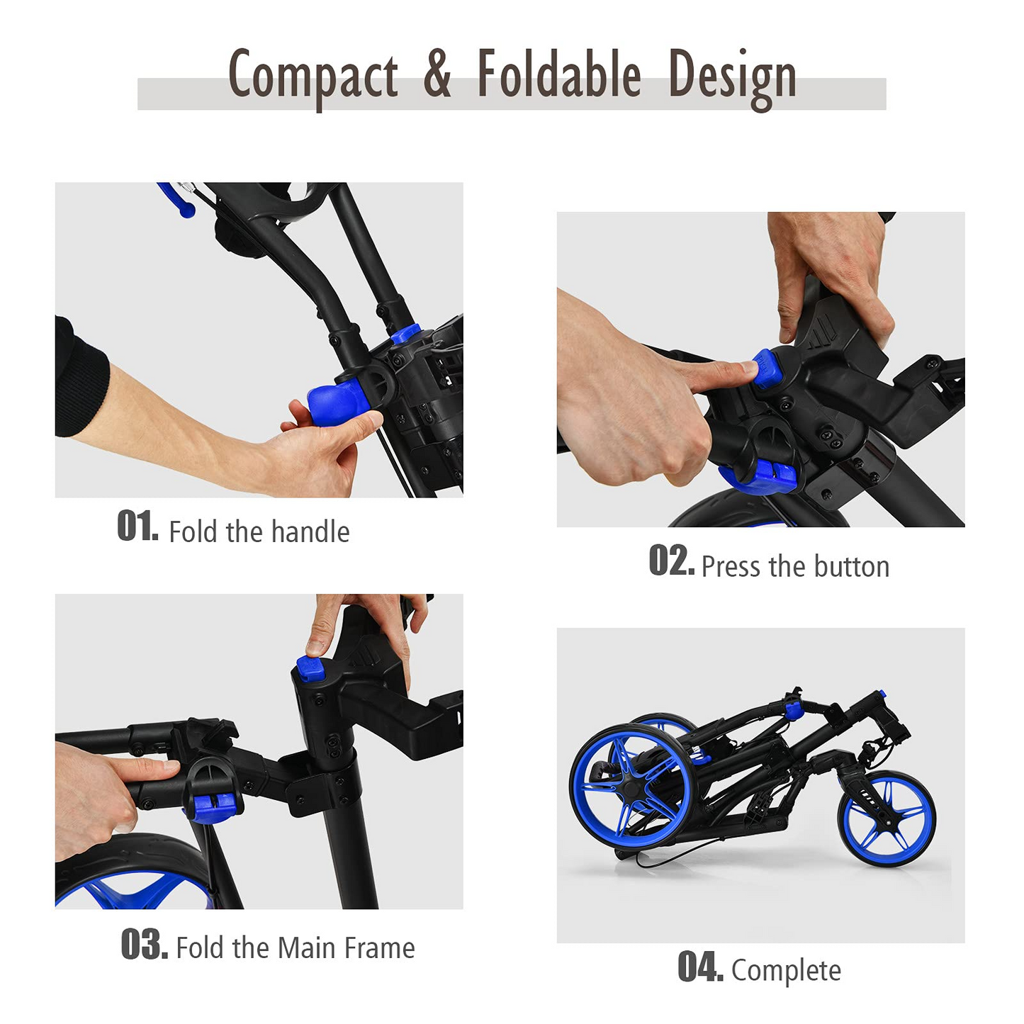 Tangkula Golf Push Cart with 360 Rotating Front Wheel, Aluminum Collapsible 3 Wheels Golf Pull Cart, Golf Trolley w/Elastic Strap