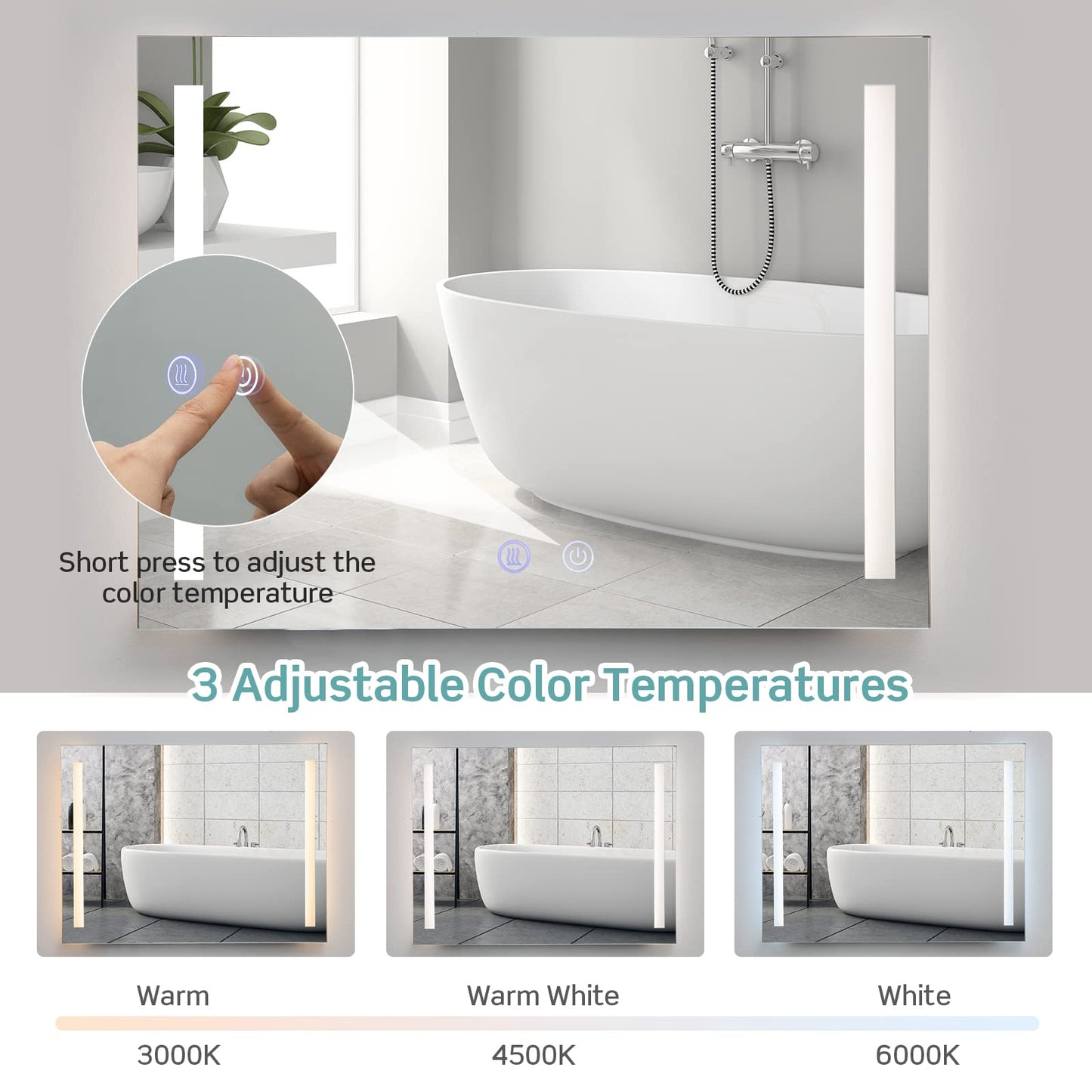 Tangkula 80CMx60CM LED Bathroom Mirror with Steplessly Adjustable Brightness