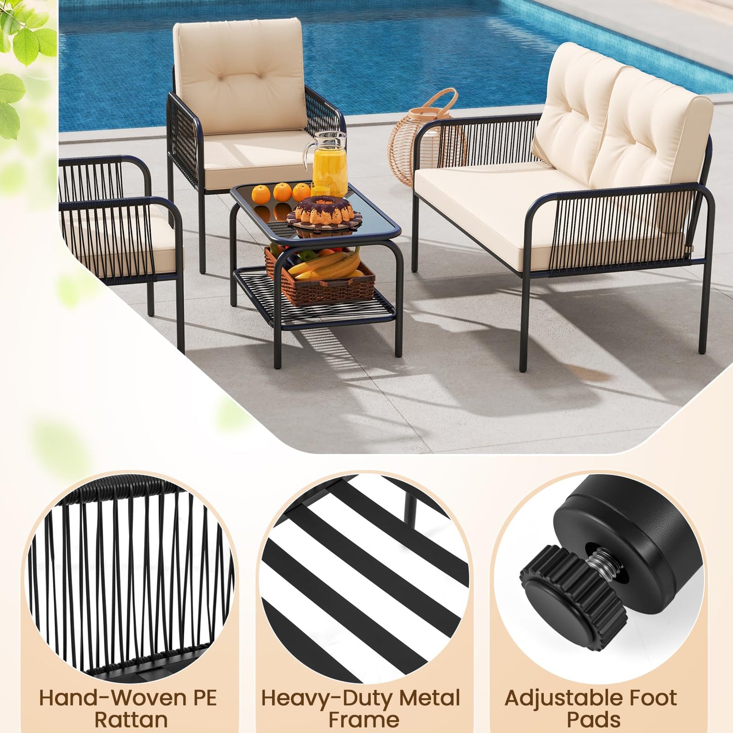 Tangkula Patio Furniture Set PE Rattan Sofa Chairs(4/8)