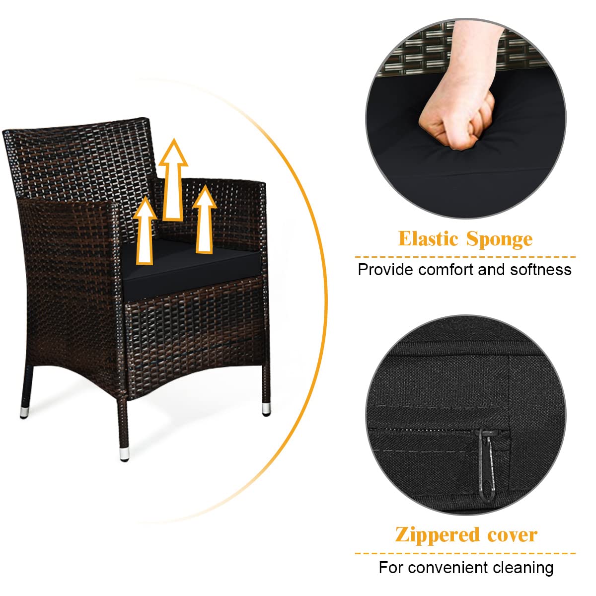 Tangkula 4-PCS or 8-PCS Patio Rattan Conversation Set, Outdoor Wicker Furniture Set with Tempered Glass Coffee Table &Thick Cushion