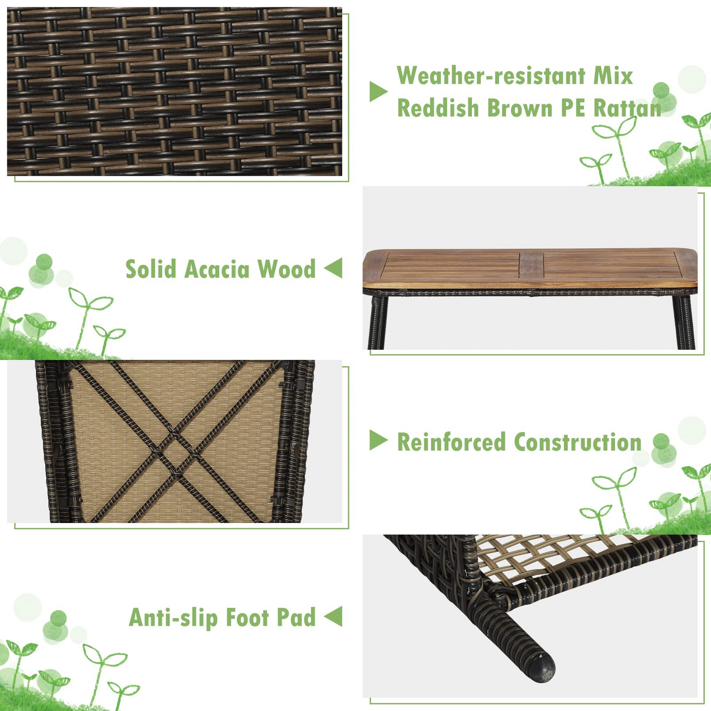 Tangkula Outdoor PE Wicker Conversation Set with 2-Tier Coffee Table