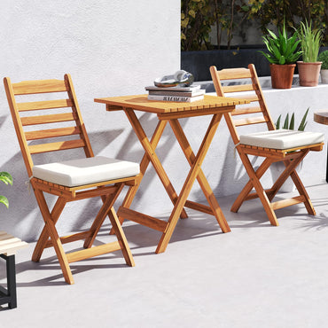 Tangkula – Lot de chaises pliantes de patio, chaises de salle à manger à lattes en bois d'acacia avec coussin moelleux