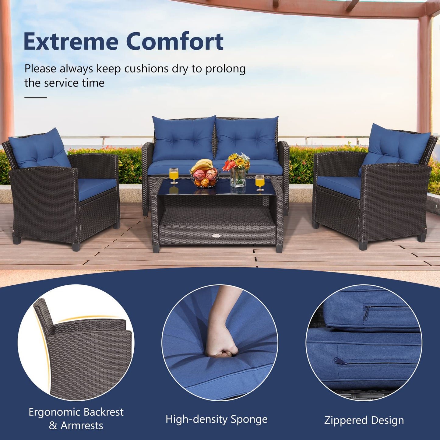Tangkula Patio Furniture Set Rattan Wicker Chair Set
