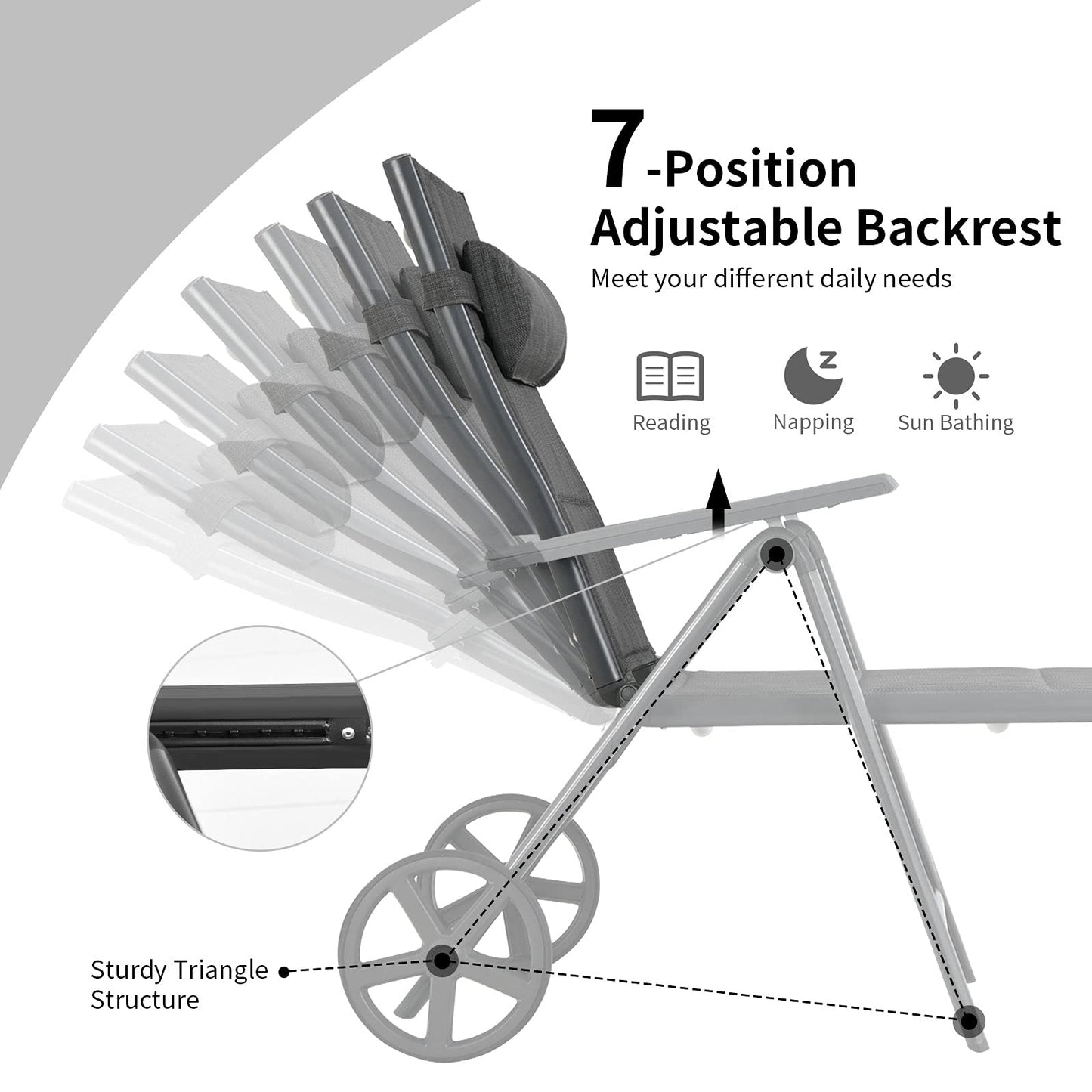 Tangkula Outdoor Folding Padded Lounge Chair W/ 7-Position Backrest