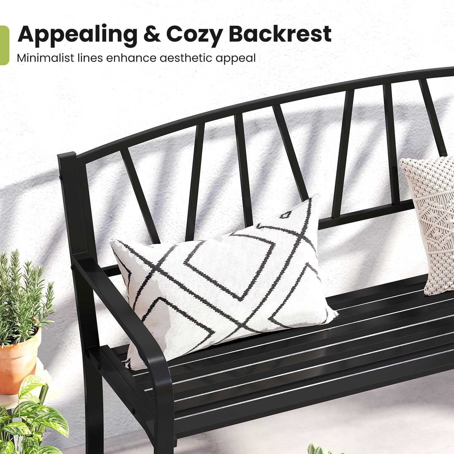 Tangkula Metal Patio Park Bench with Curved Armrests
