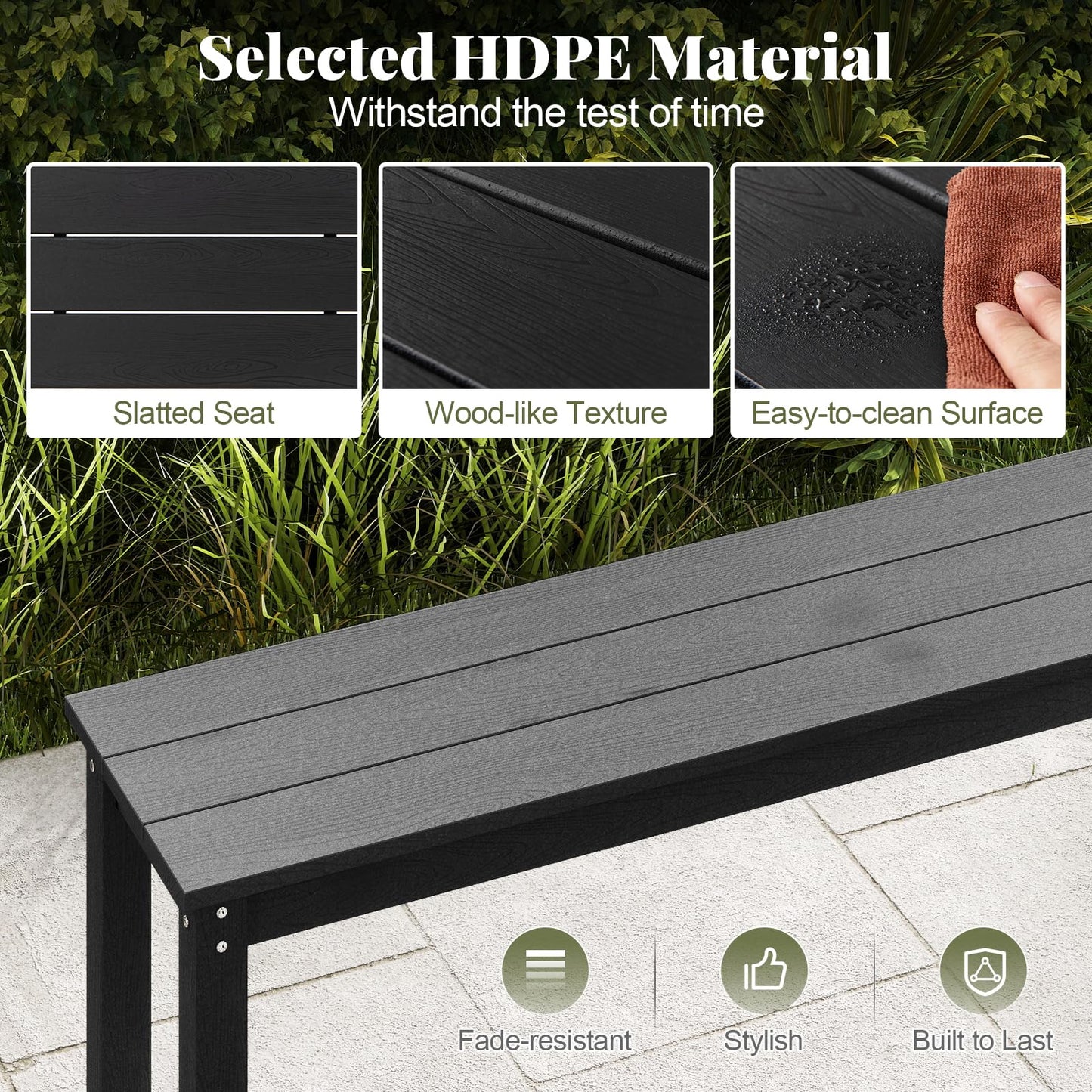 Tangkula HDPE Outdoor Bench 2-3 Person Patio Bench