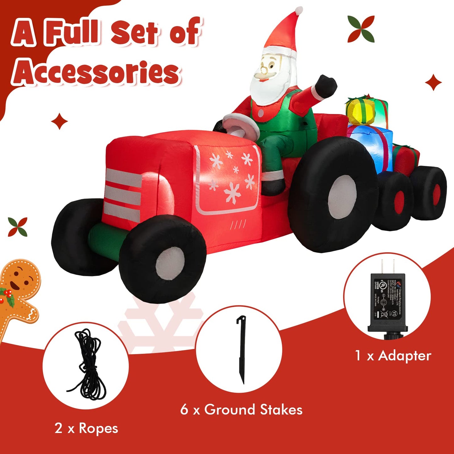 Tangkula 9 FT Christmas Inflatable Santa Claus on Truck with Gift Boxes, with Built-in LED Lights & Waterproof Fan