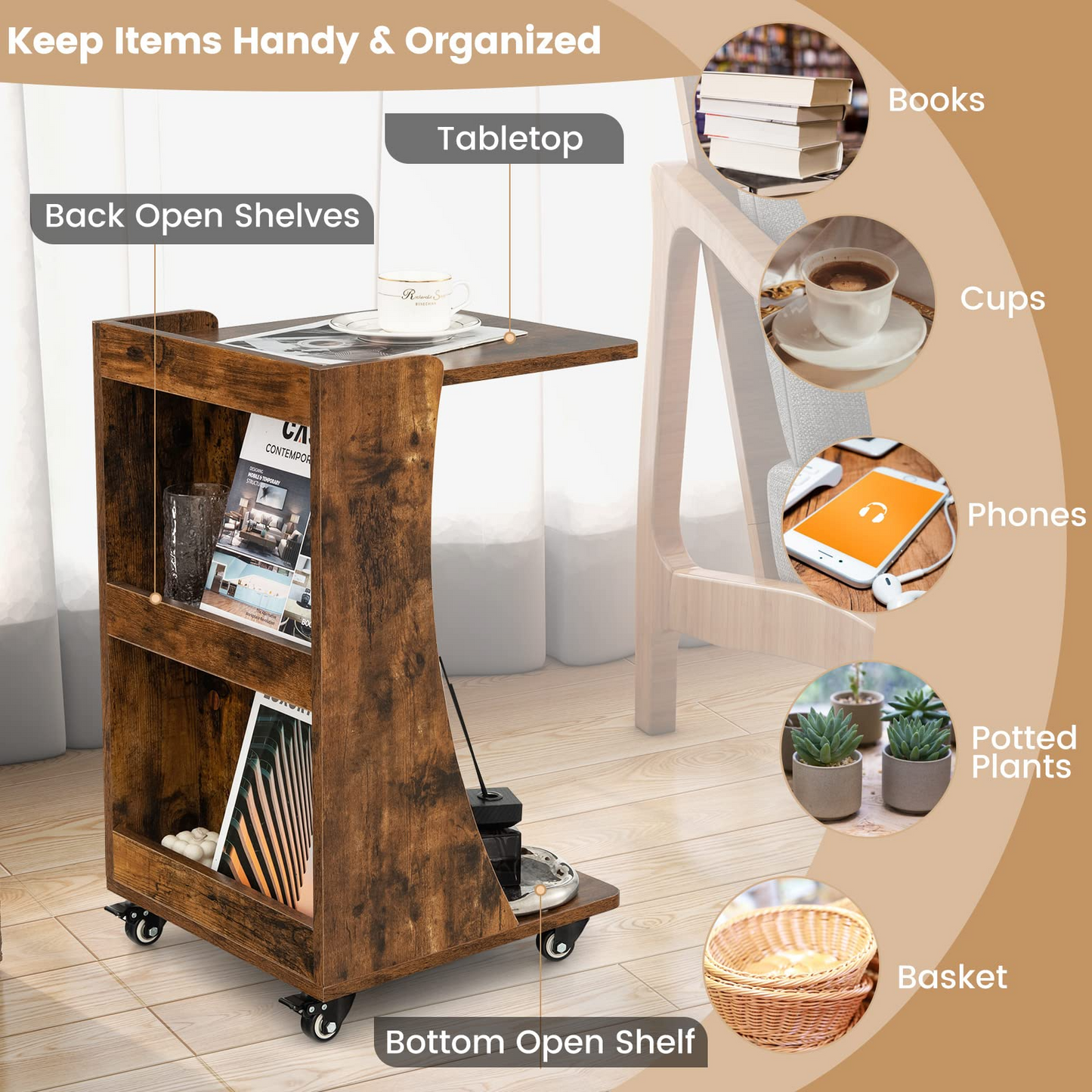 Tangkula C-Shaped End Table