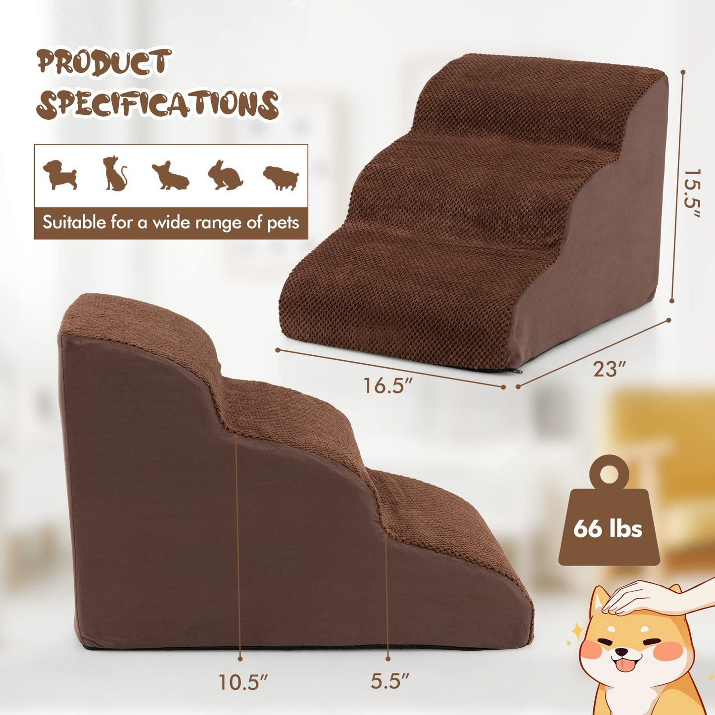 Tangkula Foam Dog Stairs for High Beds, Extra Wide & Deep Pet Ramp