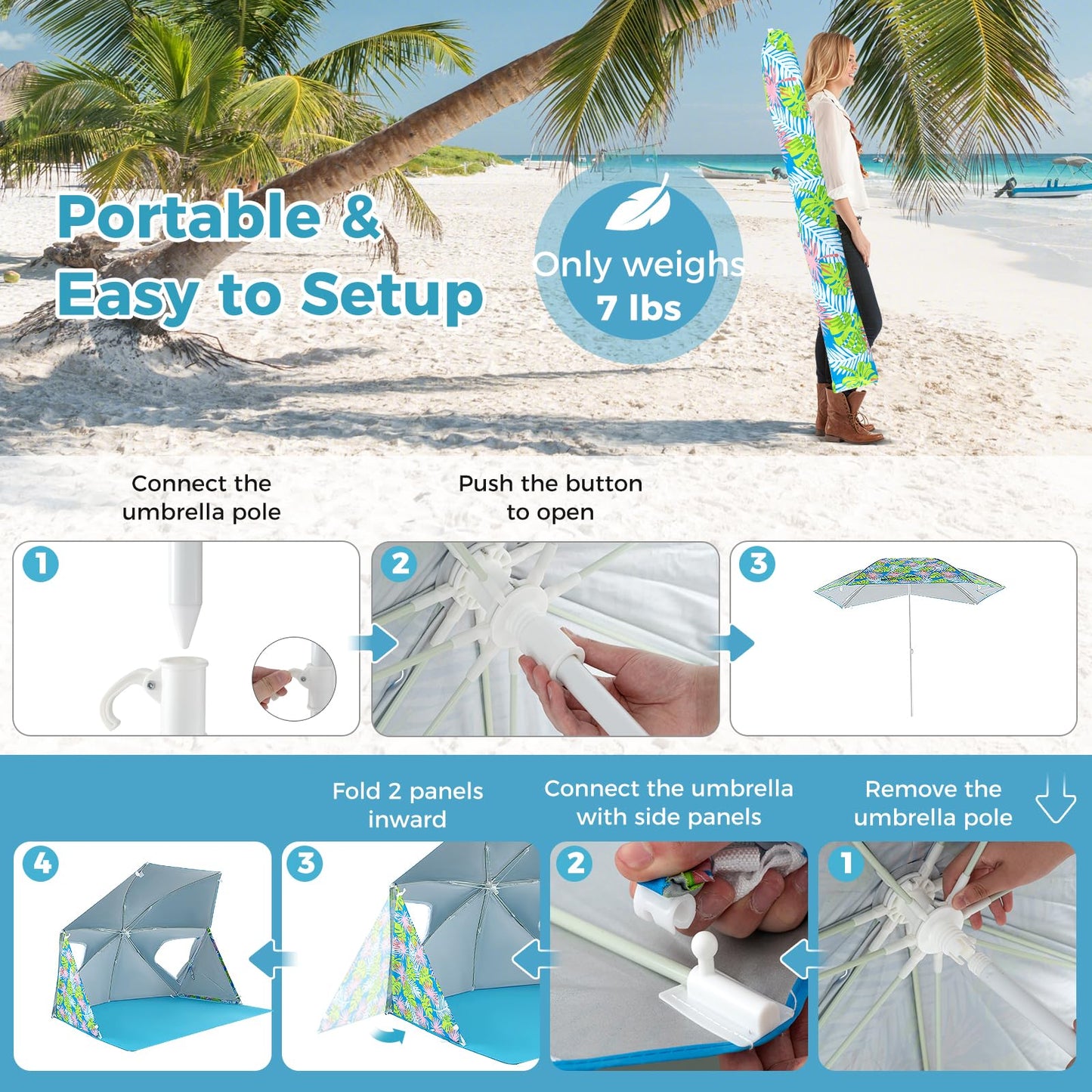 Tangkula Beach Tent for 2-4 People, 2-in-1 Beach Tent Sun Shelter with Extendable Floor