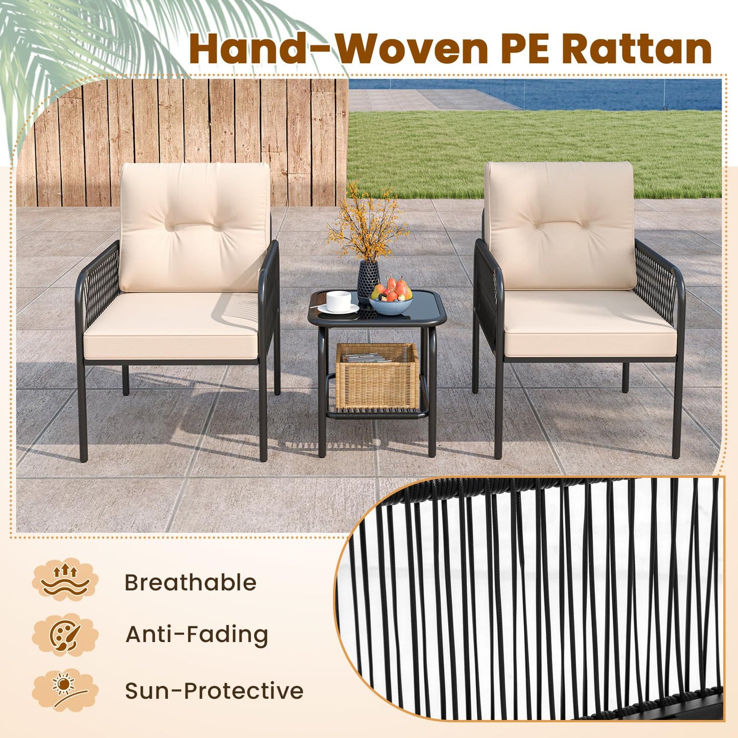 Tangkula 3 Pieces Patio Bistro Set