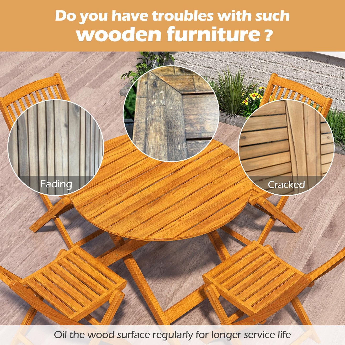 Tangkula Wood Wax Oil Set Teak Oil Cleaner and Brightener for Outdoor & Indoor Furniture
