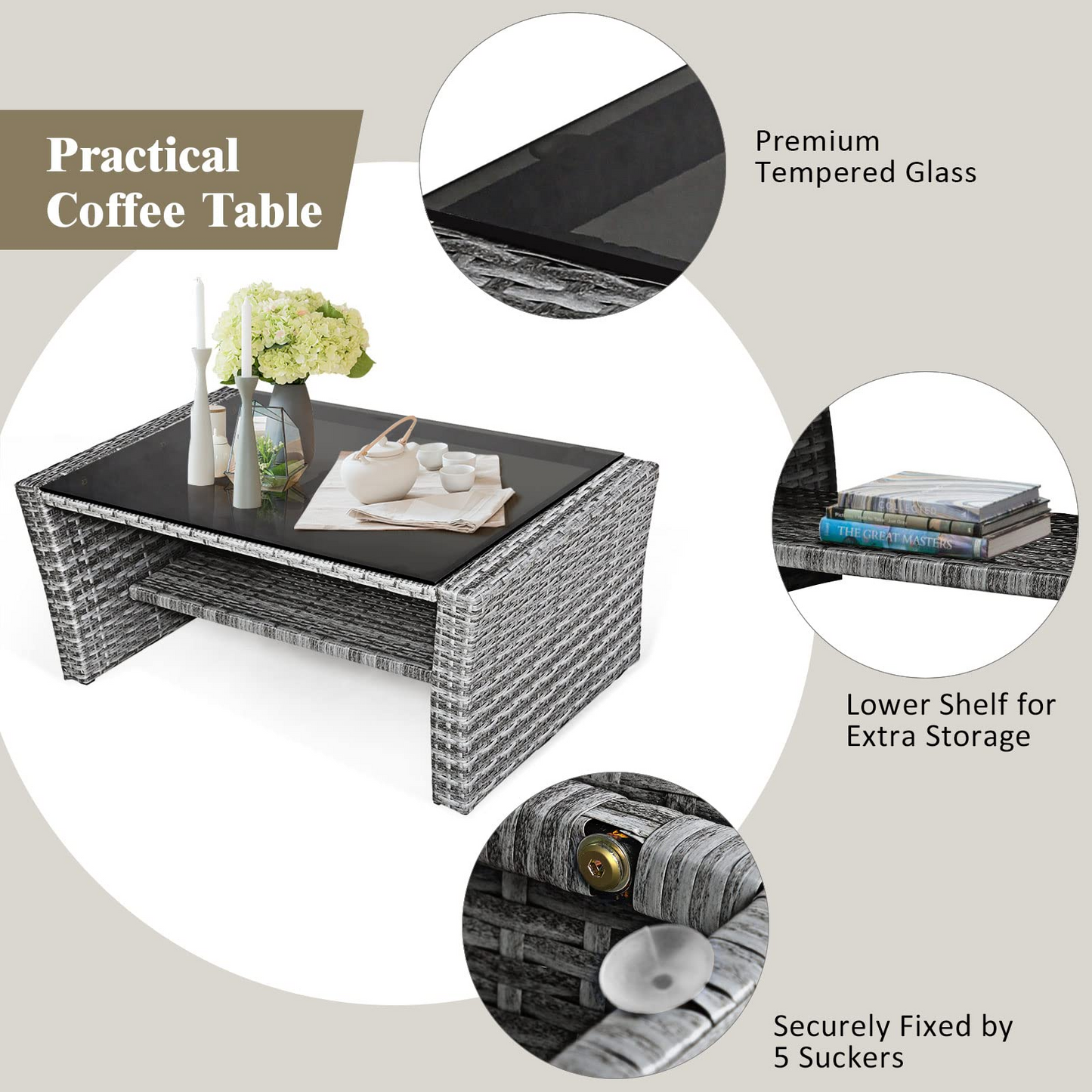 Tangkula 4 Pieces Patio Furniture Set, Outdoor Conversation Set with Cushions and Coffee Table